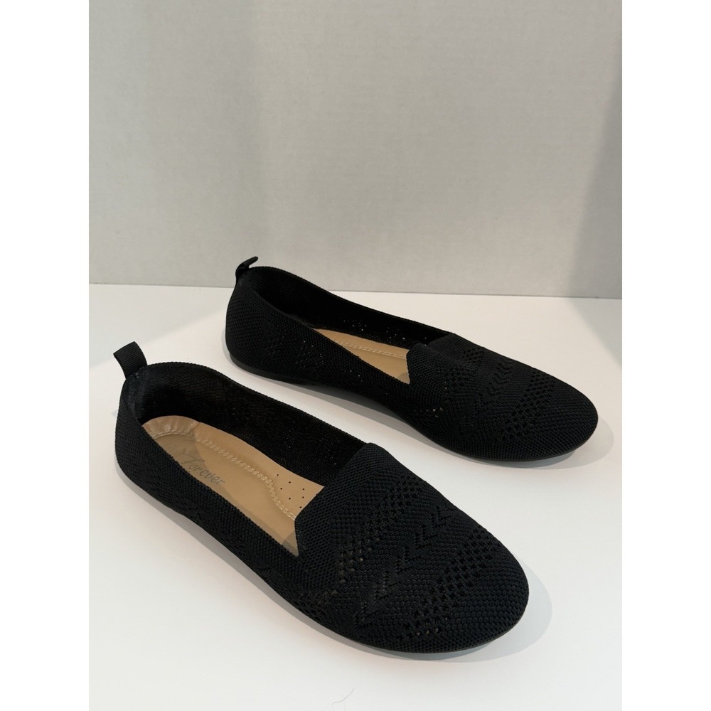 Forever Womens Black Mesh Breathable Low Top Slip On Flats Size 10 Loafers